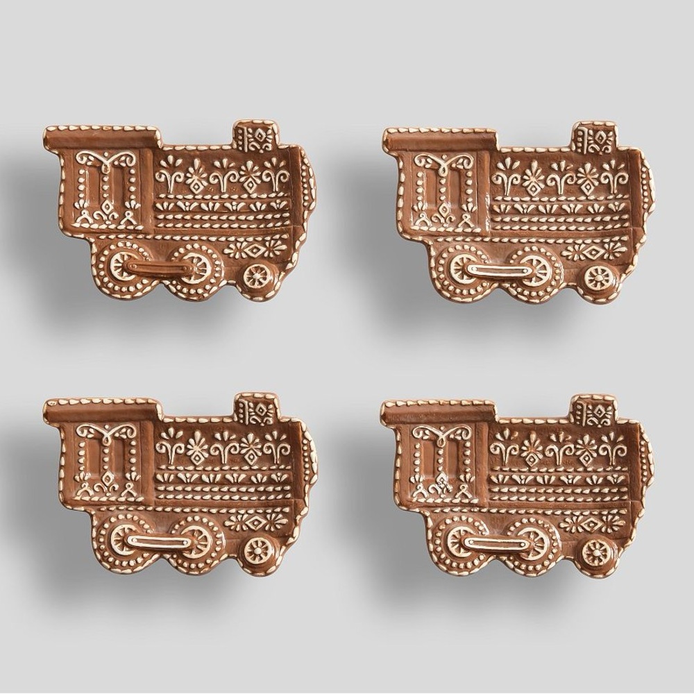 Gingerbread Train Stoneware Appetizer Plates - Set Of 4